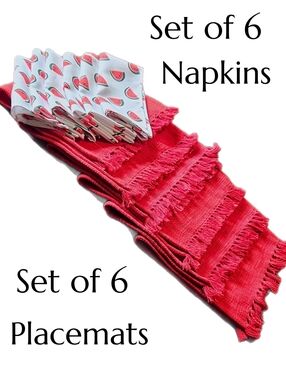 DII Red Placemats Watermelon Print Napkins Set Of 6 Each